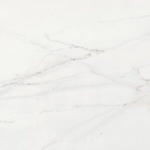 Close up of Rem Porcelain in bright white with fine grey veining and soft cloudy movement
