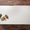 Overhead view of an Imperial White Quartz worktop with a smooth white surface and food prep items