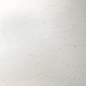 Close up of Statuario Bianco Porcelain surface showing delicate grey veining on a white base