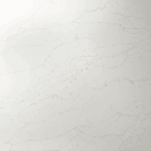 Close up of Statuario Bianco Porcelain surface showing delicate grey veining on a white base