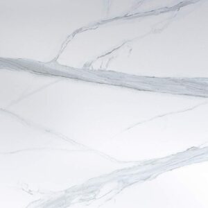 Volakas White Porcelain slab close up showing soft grey veining across a bright white background