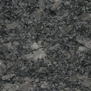 Close up slab photo of Steel Grey Granite showing a mottled grey pattern with natural crystal movement and fine grain texture.